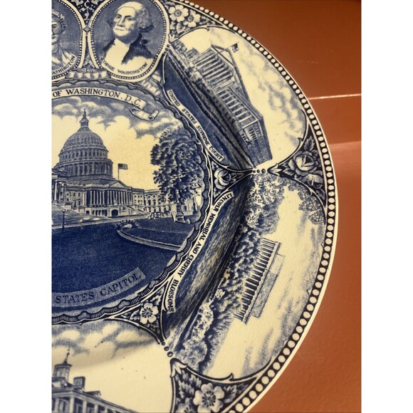 1940's Capitol Souvenir Plate English Staffordshire 10" blue white Washington DC - Picture 5 of 7